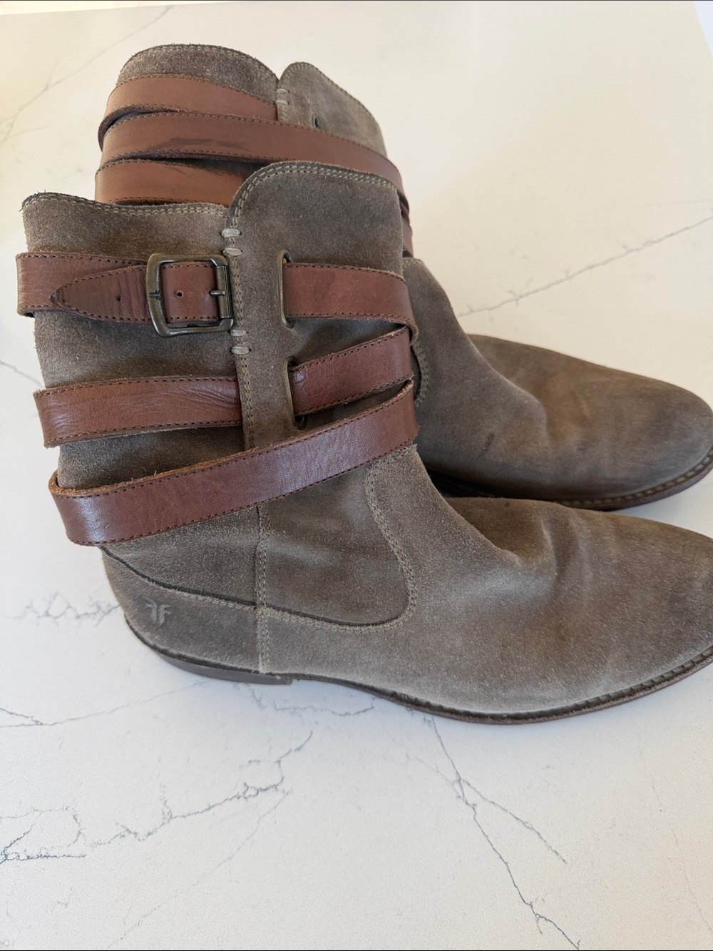 Frye Women's Suede Ankle Boots with Brown Strap Accents